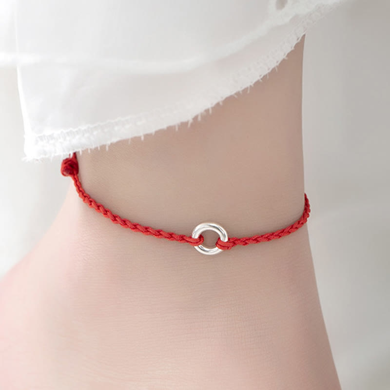Buddha Stones 925 Sterling Silver Peace Buckle Luck String Braid Rope Cavigliera