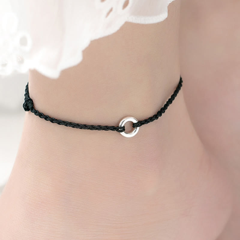 Buddha Stones 925 Sterling Silver Peace Buckle Luck String Braid Rope Cavigliera