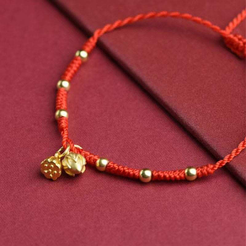 Buddha Stones Cavigliera con corda portafortuna a forma di baccello di loto