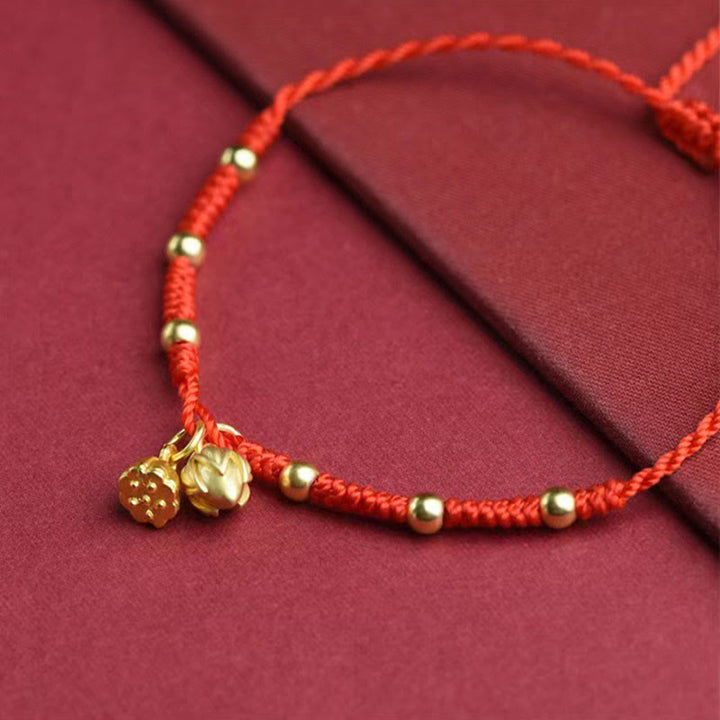 Buddha Stones Cavigliera con corda portafortuna a forma di baccello di loto