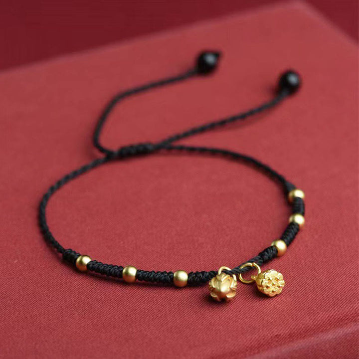 Buddha Stones Cavigliera con corda portafortuna a forma di baccello di loto