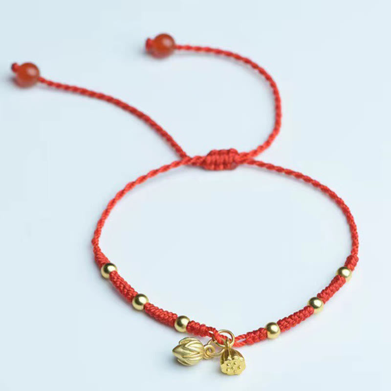 Buddha Stones Cavigliera con corda portafortuna a forma di baccello di loto