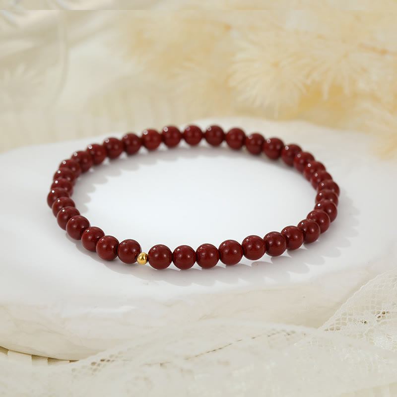 Buddha Stones 925 Sterling Silver Cinnabar Beads Benedizione Cavigliera