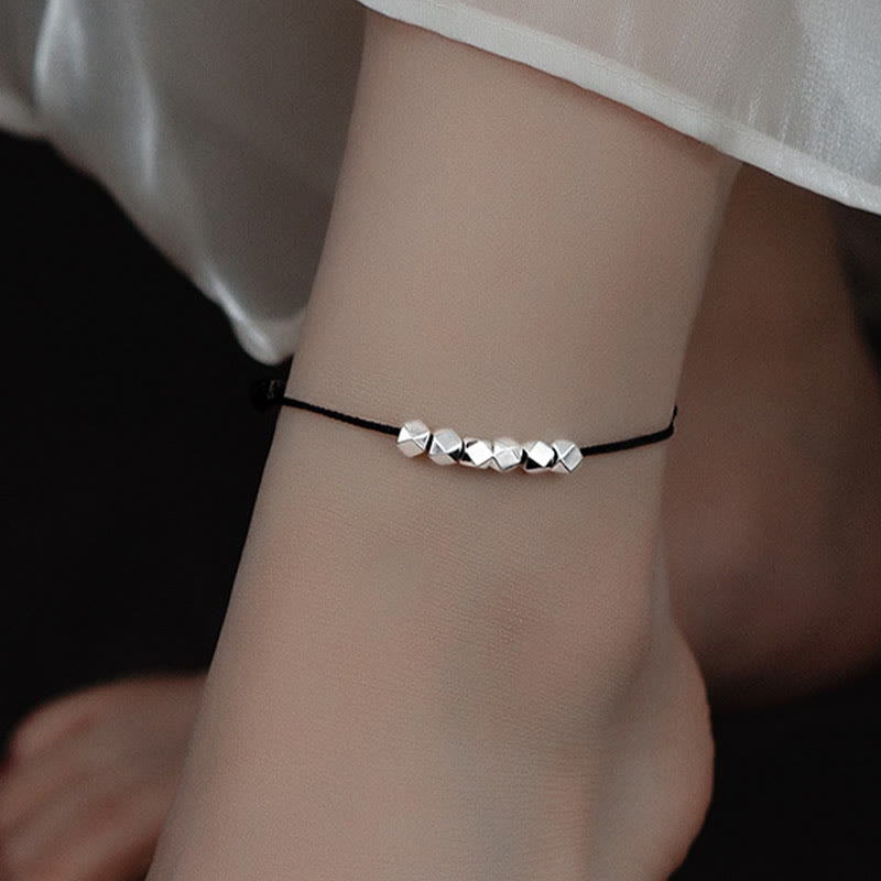 Buddha Stones 925 Sterling Silver Beads Luck Protection Treccia Corda Cavigliera - Cavigliera nera (circonferenza 30 cm) - image 10