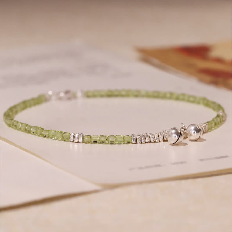 Buddha Stones 925 Sterling Silver Peridot Naturale Perline Quadrate Cavigliera della Pace