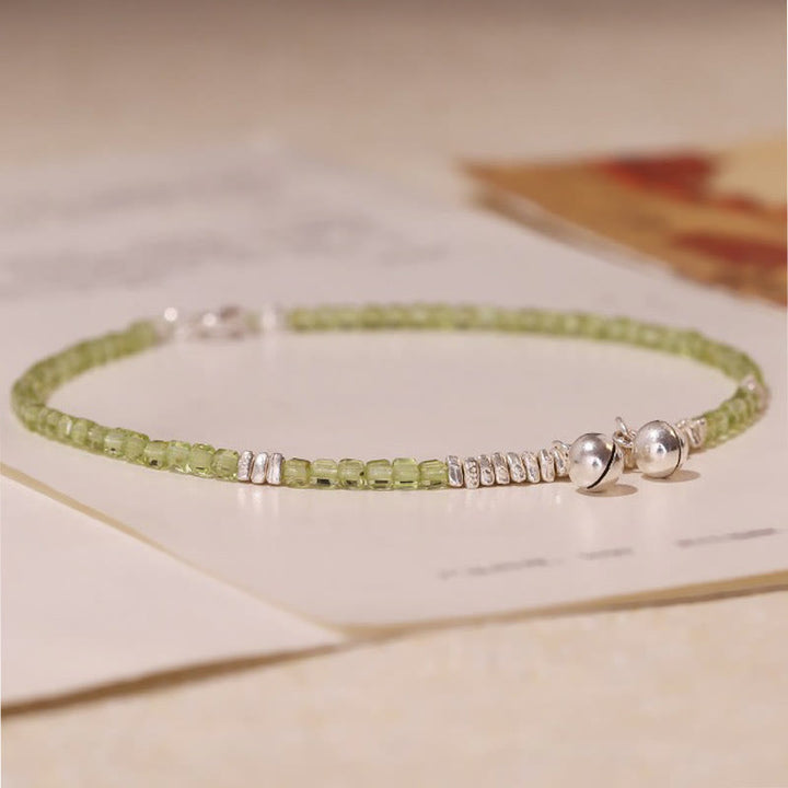 Buddha Stones 925 Sterling Silver Peridot Naturale Perline Quadrate Cavigliera della Pace