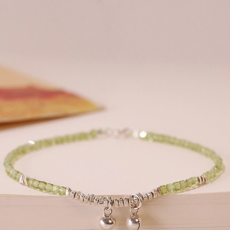 Buddha Stones 925 Sterling Silver Peridot Naturale Perline Quadrate Cavigliera della Pace