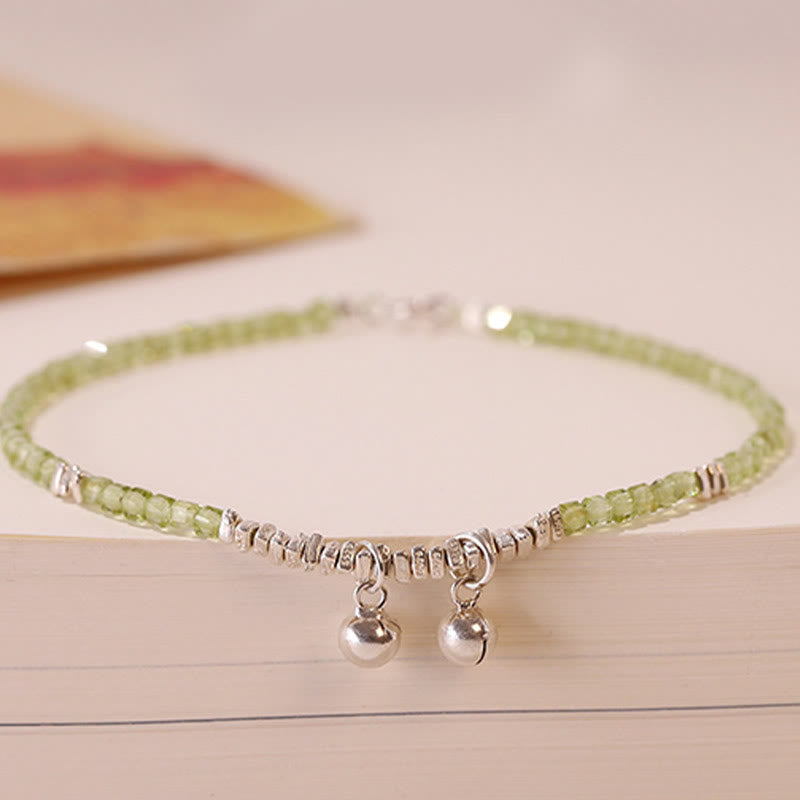 Buddha Stones 925 Sterling Silver Peridot Naturale Perline Quadrate Cavigliera della Pace