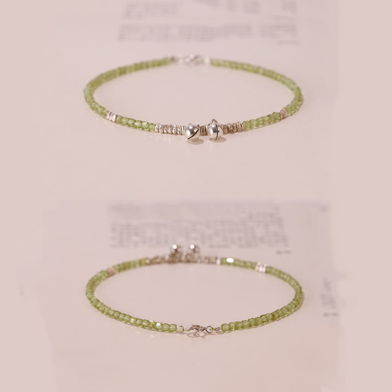 Buddha Stones 925 Sterling Silver Peridot Naturale Perline Quadrate Cavigliera della Pace