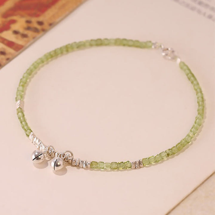 Buddha Stones 925 Sterling Silver Peridot Naturale Perline Quadrate Cavigliera della Pace