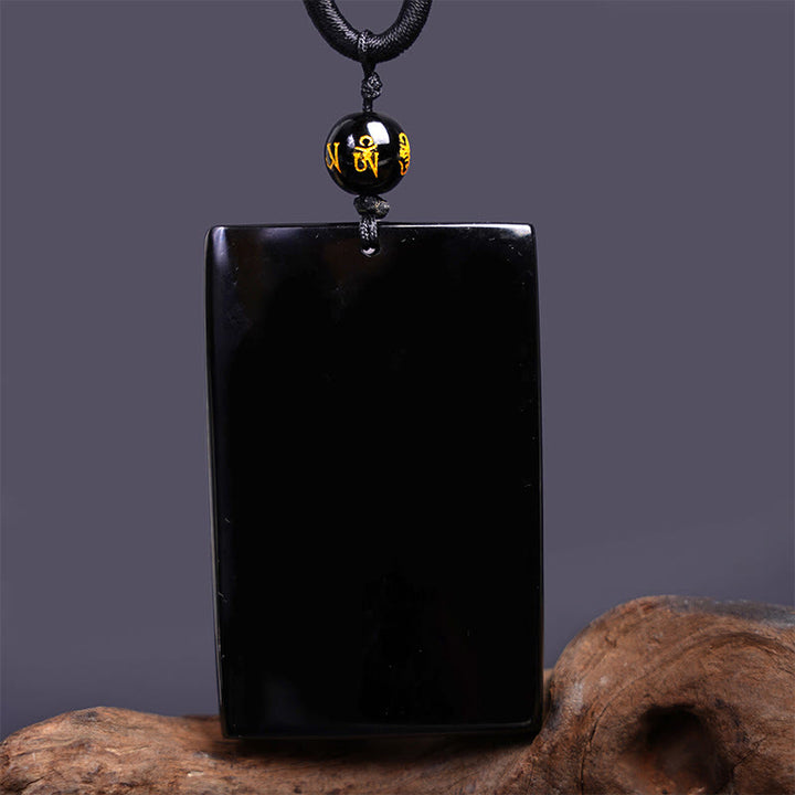 Collana con ciondolo a forma di drago rettangolare in ossidiana nera naturale Buddha Stones incisione - image 15