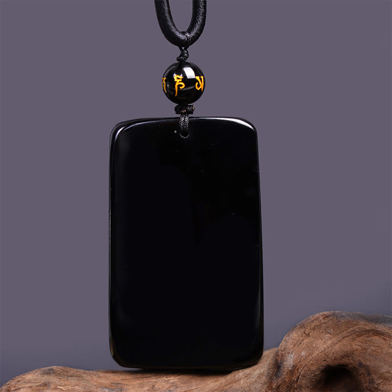 Collana con ciondolo a forma di drago rettangolare in ossidiana nera naturale Buddha Stones incisione - image 5