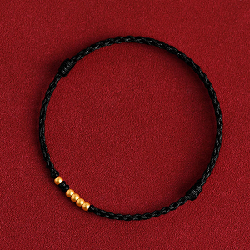 Braccialetto di coppia con protezione intrecciata in perline d'oro 999 Buddha Stones - Corda nera (una e quattro perle dorate) - 24 centimetri - image 16