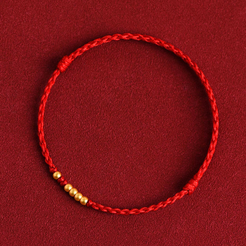 Braccialetto di coppia con protezione intrecciata in perline d'oro 999 Buddha Stones - Corda rossa (una e quattro perle dorate) - 24 centimetri - image 9