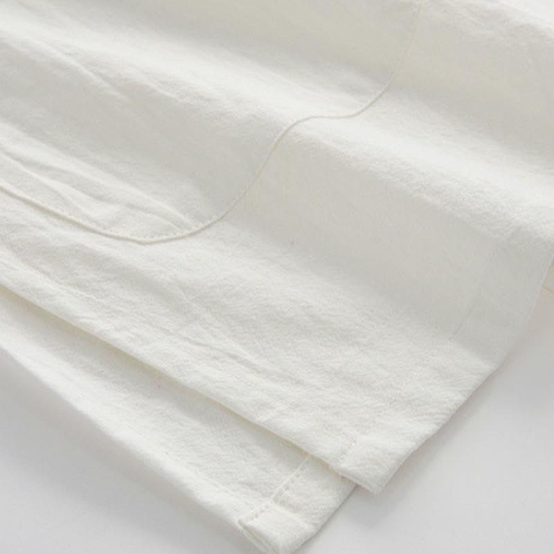 Buddha Stones Cinese Rana-Bottone Tang Suit Uomo Camicia Manica Corta Cotone Lino Abbigliamento Con Tasche - image 4