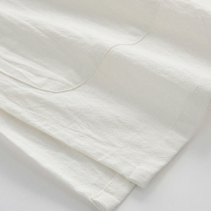 Buddha Stones Cinese Rana-Bottone Tang Suit Uomo Camicia Manica Corta Cotone Lino Abbigliamento Con Tasche - image 4