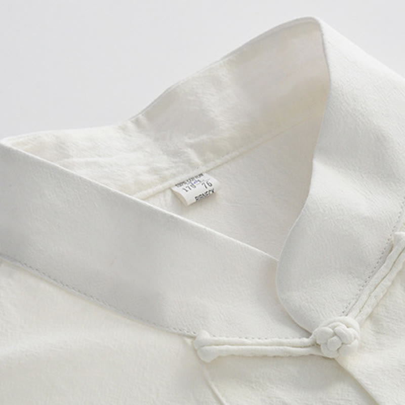 Buddha Stones Cinese Rana-Bottone Tang Suit Uomo Camicia Manica Corta Cotone Lino Abbigliamento Con Tasche - image 2