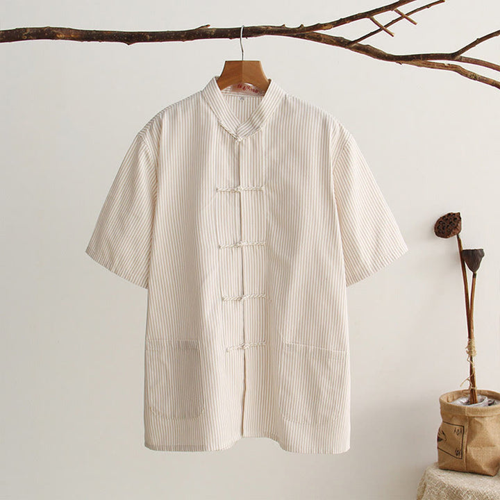 Camicia da uomo in cotone a maniche corte con bottoni a forma di rana cinese Buddha Stones Tang Suit con tasche - Biancheria - US/UK/AU44, EU54 (4XL) - image 21