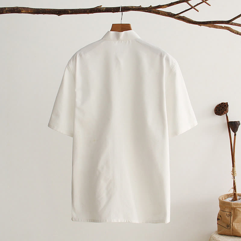 Camicia da uomo in cotone a maniche corte con bottoni a forma di rana cinese Buddha Stones Tang Suit con tasche - image 1