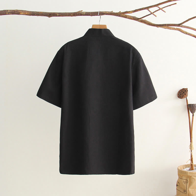 Camicia da uomo in cotone a maniche corte con bottoni a forma di rana cinese Buddha Stones Tang Suit con tasche - image 19