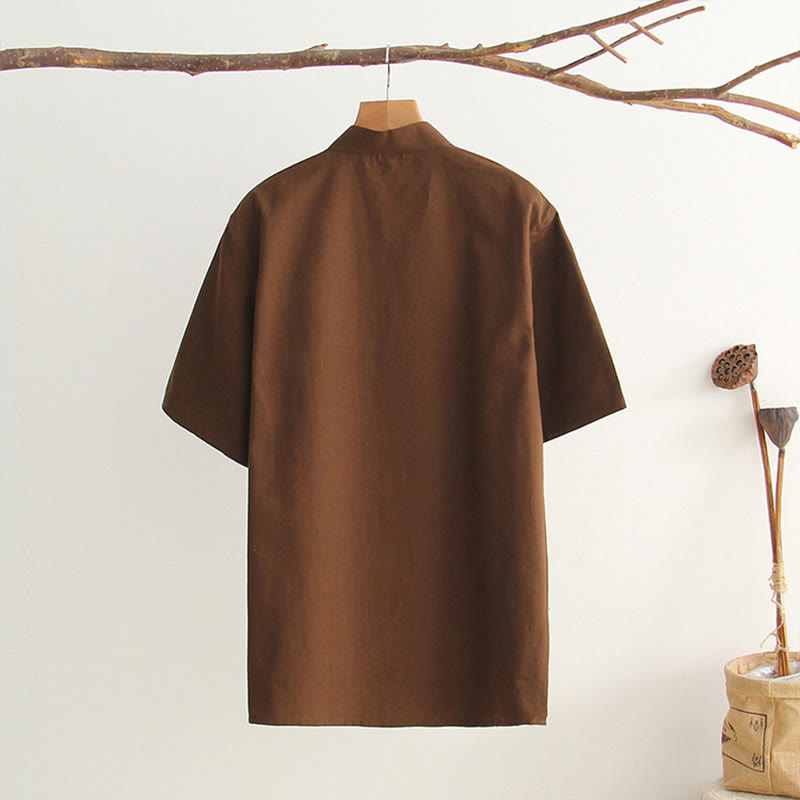 Camicia da uomo in cotone a maniche corte con bottoni a forma di rana cinese Buddha Stones Tang Suit con tasche - image 23