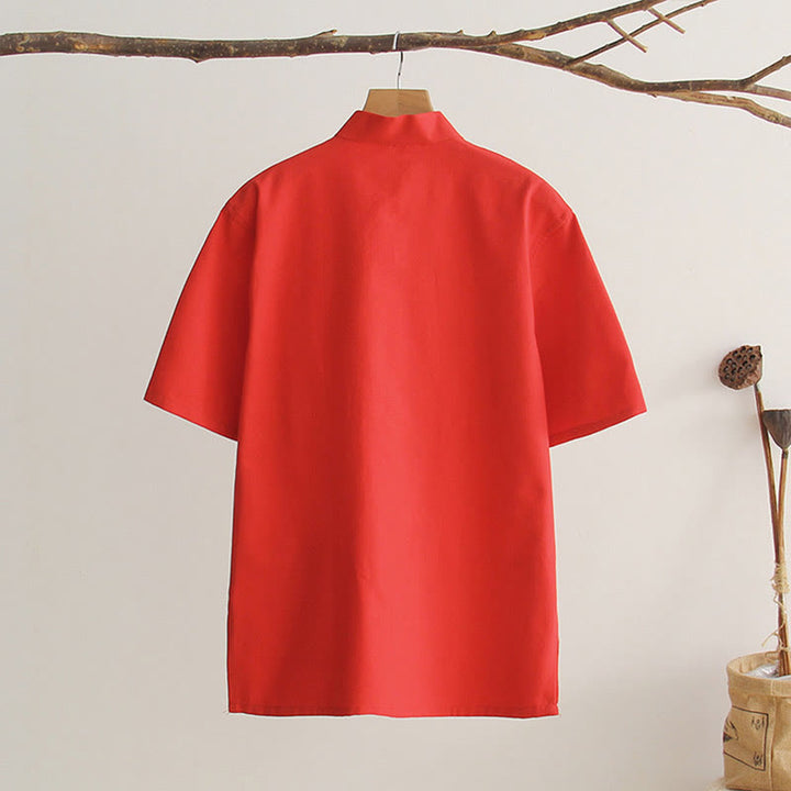 Camicia da uomo in cotone a maniche corte con bottoni a forma di rana cinese Buddha Stones Tang Suit con tasche - image 16