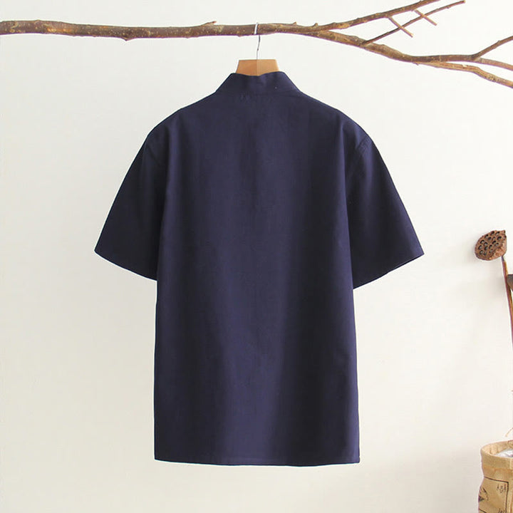 Camicia da uomo in cotone a maniche corte con bottoni a forma di rana cinese Buddha Stones Tang Suit con tasche - image 13