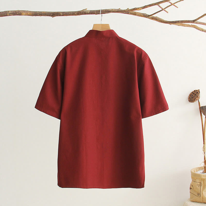 Camicia da uomo in cotone a maniche corte con bottoni a forma di rana cinese Buddha Stones Tang Suit con tasche - image 17