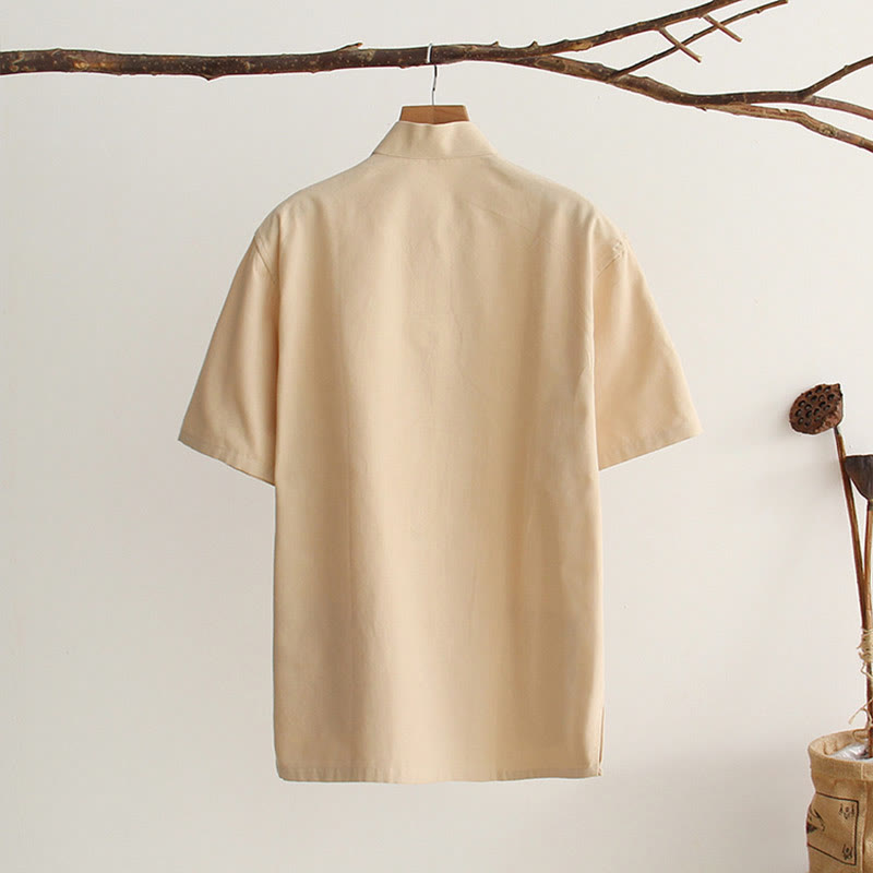 Camicia da uomo in cotone a maniche corte con bottoni a forma di rana cinese Buddha Stones Tang Suit con tasche - image 11