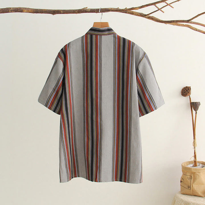 Camicia da uomo in cotone a maniche corte con bottoni a forma di rana cinese Buddha Stones Tang Suit con tasche - image 25