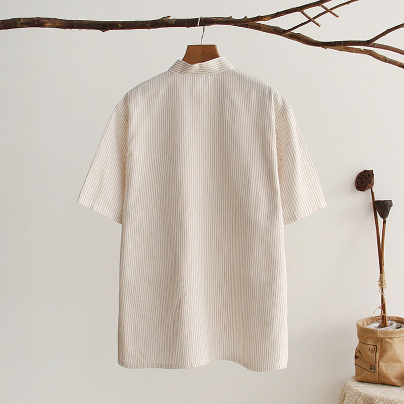 Camicia da uomo in cotone a maniche corte con bottoni a forma di rana cinese Buddha Stones Tang Suit con tasche - image 21