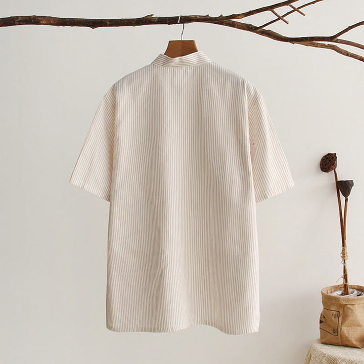 Camicia da uomo in cotone a maniche corte con bottoni a forma di rana cinese Buddha Stones Tang Suit con tasche - image 21