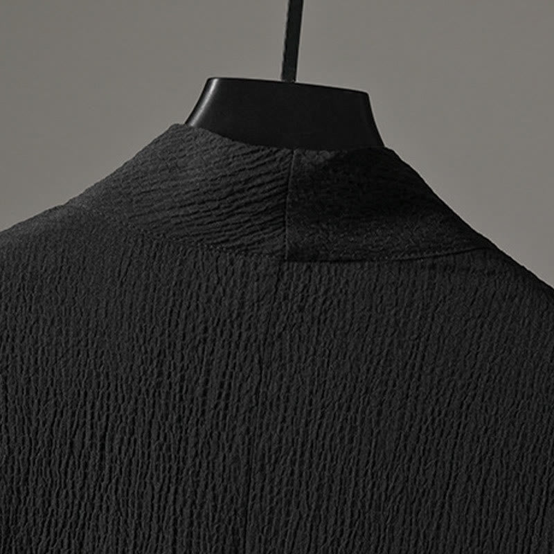 Camicia da uomo casual in lino con scollo a V e maniche a tre quarti , Buddha Stones