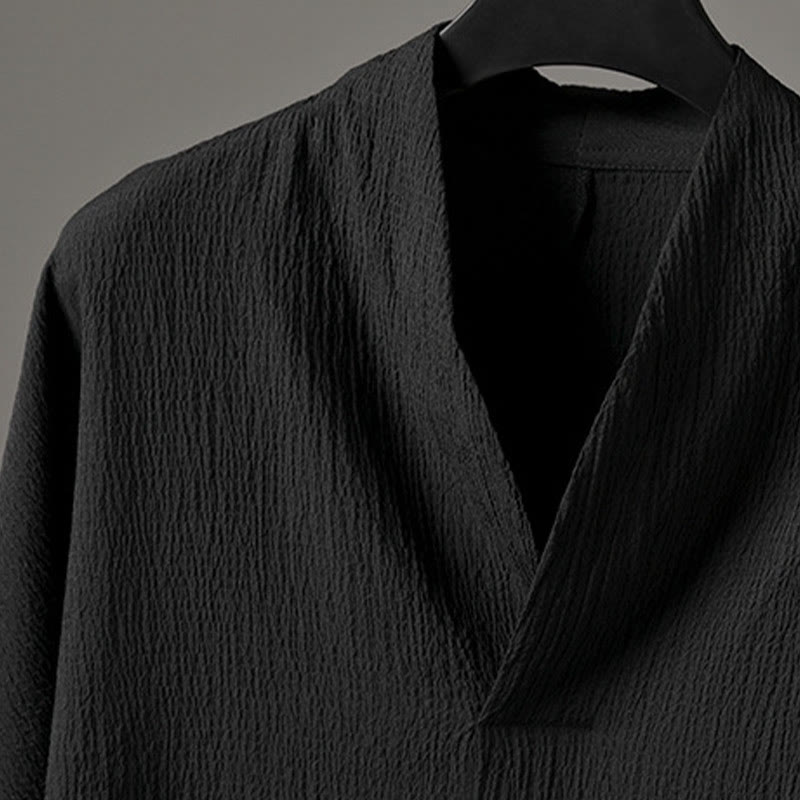 Camicia da uomo casual con scollo a V e maniche a tre quarti con stampa Buddha Stones - image 7