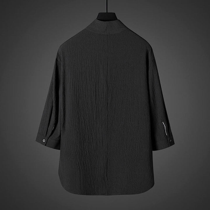 Camicia da uomo casual in lino con scollo a V e maniche a tre quarti , Buddha Stones
