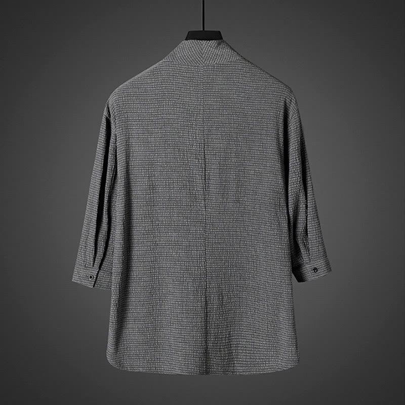 Camicia da uomo casual in lino con scollo a V e maniche a tre quarti , Buddha Stones