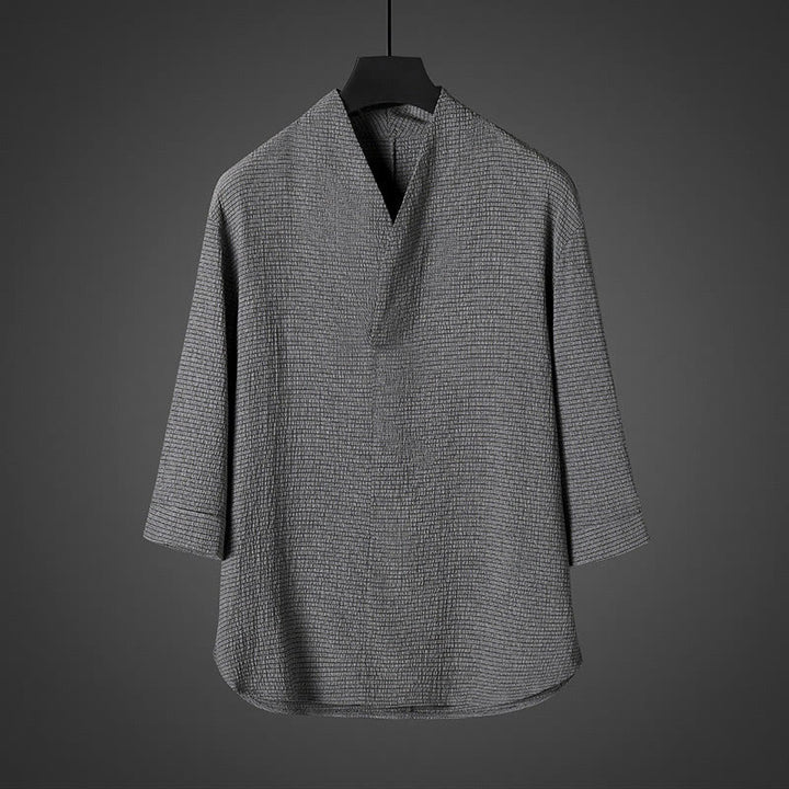 Camicia da uomo casual con scollo a V e maniche a tre quarti con Buddha Stones - Grigio scuro - US/UK/AU46, EU56 (5XL) - image 2