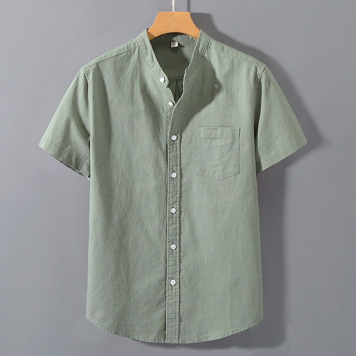 Camicia da uomo in cotone e lino con bottoni a maniche corte, estiva , Buddha Stones - DarkSeaGreen - US/UK/AU42, EU52 (3XL)  - image 0