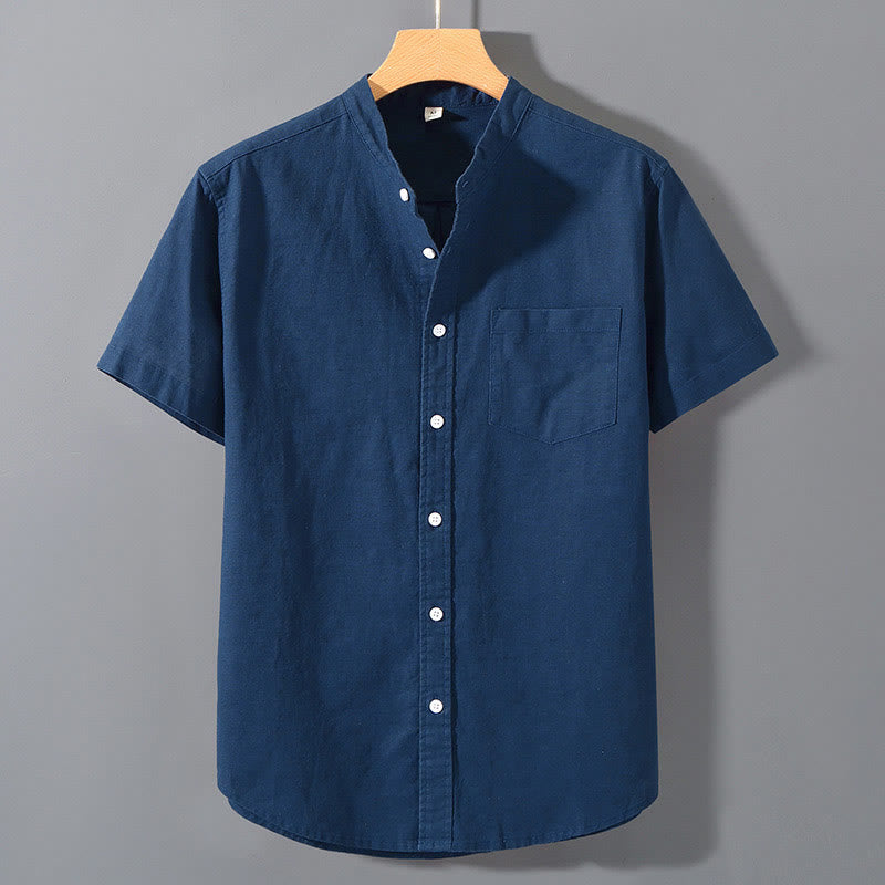 Camicia da uomo in cotone e lino con bottoni a maniche corte, estiva , Buddha Stones - SteelBlue - US/UK/AU42, EU52 (3XL)  - image 17