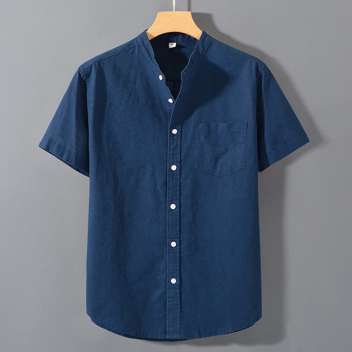 Camicia da uomo in cotone e lino con bottoni a maniche corte, estiva , Buddha Stones - SteelBlue - US/UK/AU42, EU52 (3XL)  - image 17