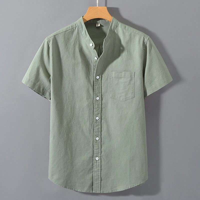 Camicia da uomo in cotone e lino con bottoni a maniche corte, estiva , Buddha Stones - DarkSeaGreen - US/UK/AU42, EU52 (3XL)  - image 0