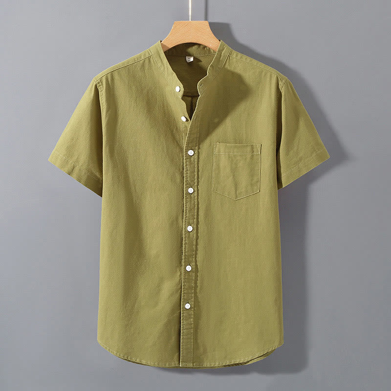 Camicia da uomo in cotone e lino con bottoni a maniche corte, estiva , Buddha Stones - GialloVerde - US/UK/AU42, EU52 (3XL)  - image 16
