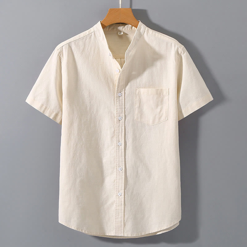 Camicia da uomo in cotone e lino con bottoni a maniche corte, estiva , Buddha Stones - PapayaWhip - US/UK/AU42, EU52 (3XL)  - image 5