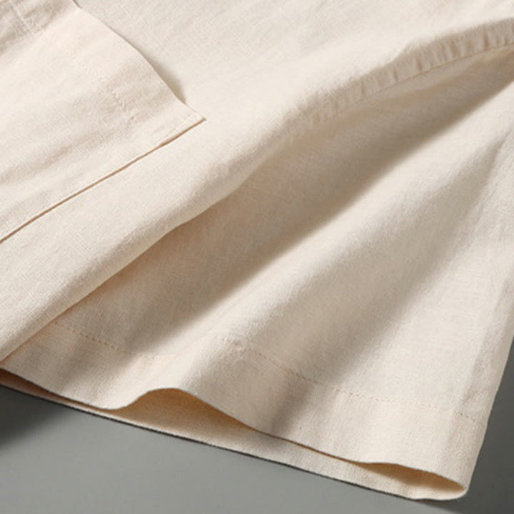 Camicia da uomo in cotone e lino con bottoni a maniche corte, estiva , Buddha Stones - image 10