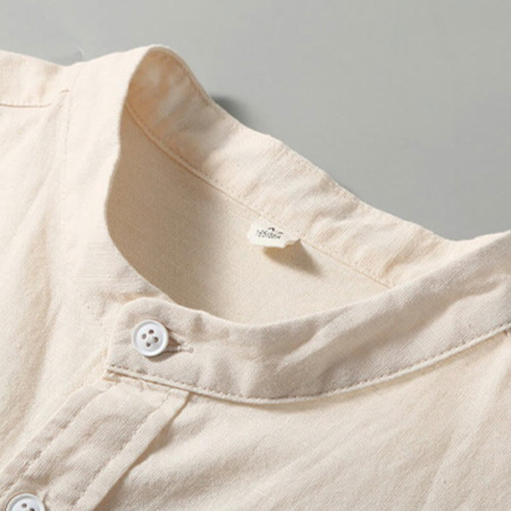 Camicia da uomo in cotone e lino con bottoni a maniche corte, estiva , Buddha Stones - image 7