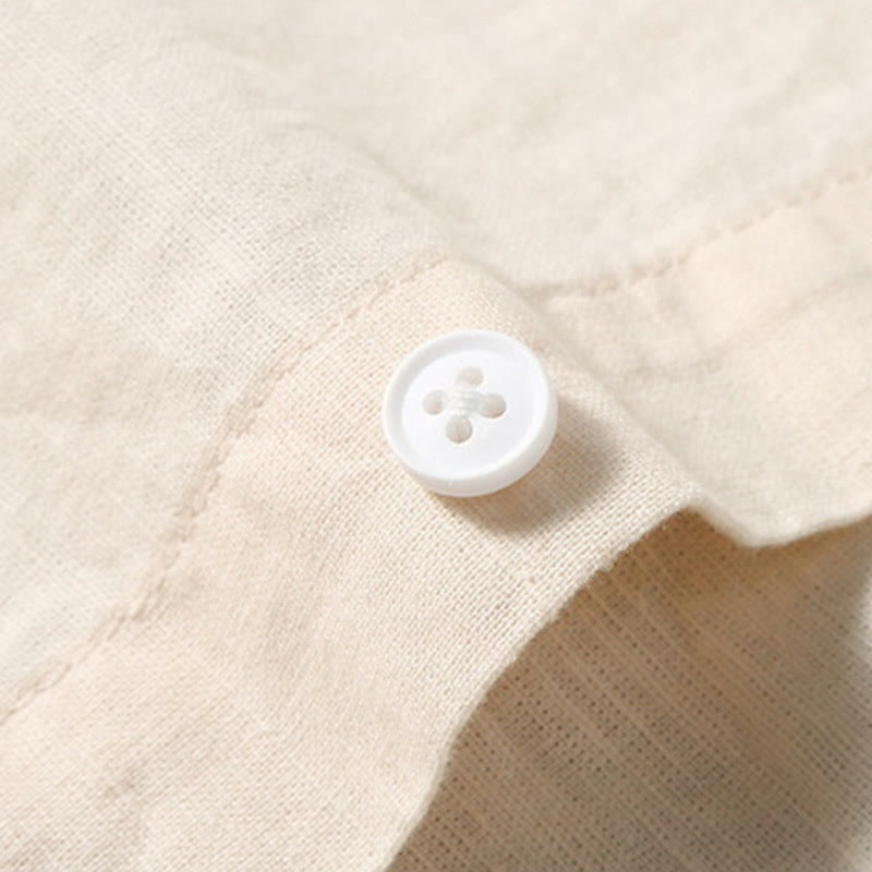 Camicia da uomo in cotone e lino con bottoni a maniche corte, estiva , Buddha Stones - image 8