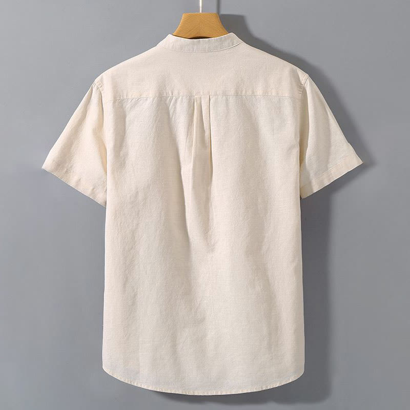 Camicia da uomo in cotone e lino con bottoni a maniche corte, estiva , Buddha Stones - image 6