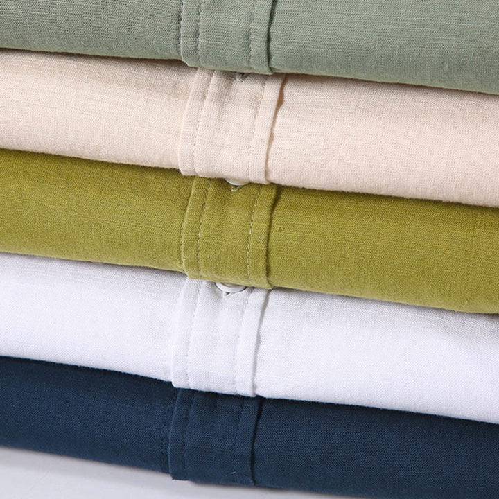 Camicia da uomo in cotone e lino con bottoni a maniche corte, estiva , Buddha Stones - image 2