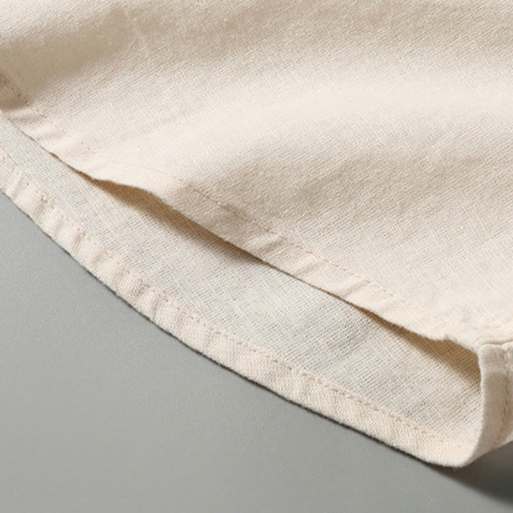 Camicia da uomo in cotone e lino con bottoni a maniche corte, estiva , Buddha Stones - image 13