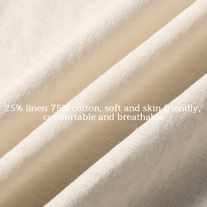 Camicia da uomo in cotone e lino con bottoni a maniche corte, estiva , Buddha Stones - image 15